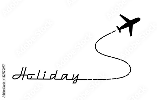 Minimal airplane line art forming the word “Holiday”, perfect for travel themes, vacation promotions, minimalist branding, and aviation designs.
