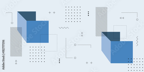 Dynamic Abstract Background with Memphis Retro Hipster Element and Soft Pastel Blue Flat Colors