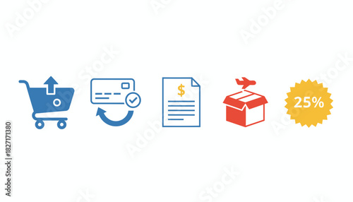 Colorful ecommerce and online shopping icon set. Flat Vector Illustrations. EPS Editable