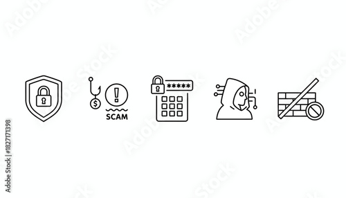 Cybersecurity and internet safety thin line icon collection. Flat Vector Illustrations. EPS Editable