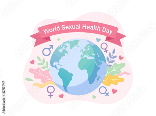 World Sexual Health Day illustration with globe and gender symbols. Flat Vector Illustrations. EPS Editable
