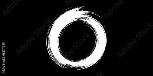 Two bold black ink circles painted with dynamic brush strokes, minimalist Japanese sumi-e style, clean background.