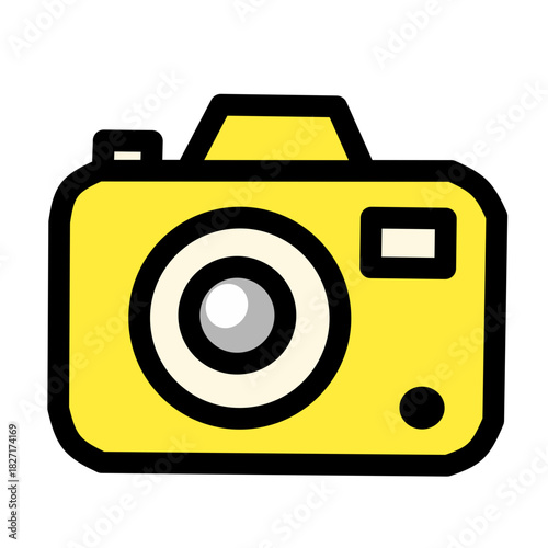 Yellow Digital Camera Icon – Flat Outline Vector