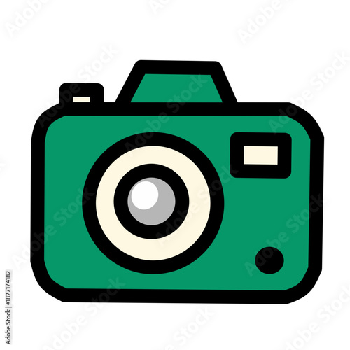 Green Digital Camera Icon – Flat Outline Vector