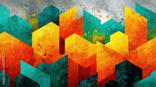 Colorful Abstract Geometry with Bright Orange and Teal Shapes