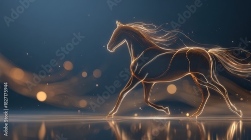 Elegant Horse in Motion with Glowing Abstract Lines