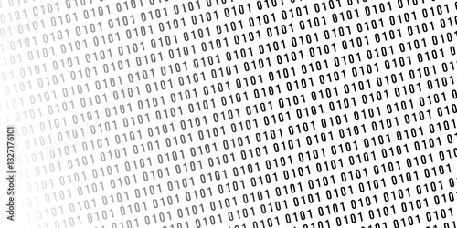 Diagonal pattern of binary code fading into a pure white background.