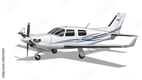 Modern White and Blue Propeller Plane Isolated on White Background