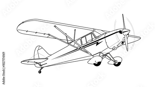 Vintage Airplane Line Art Classic Aircraft Illustration for Aviation Projects