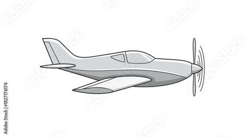 Cartoon Illustration of a Gray Propeller Airplane on White Background