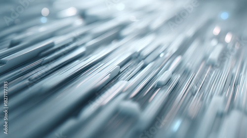 Abstract Geometric Background with Silver Metallic Bars and Soft Bokeh Effect