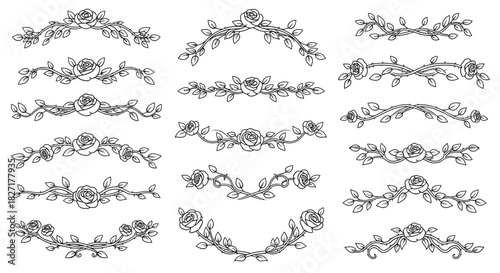 Elegant rose vine borders and dividers add classic beauty to designs, perfect for invitations, scrapbooking, and decorative accents.