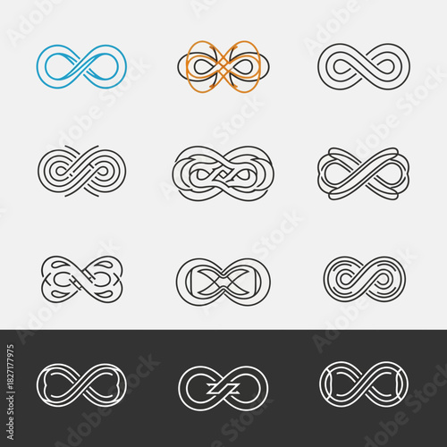 Explore diverse infinity symbol designs, perfect for timeless branding, spiritual concepts, and modern graphic elements