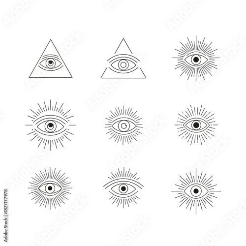 Mysterious all seeing eyes and sacred geometry symbols evoke wisdom knowledge and divine protection for mystical designs