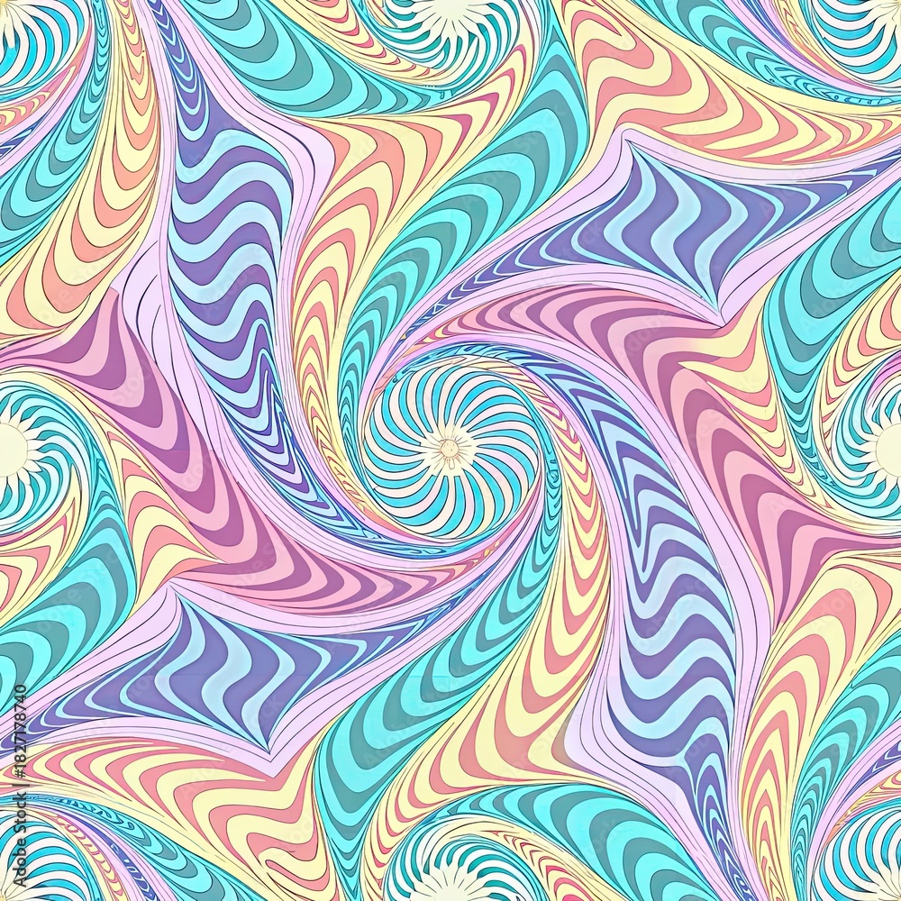 Fototapeta premium Pastel colored psychedelic vortex pattern with swirling stripes creating an optical illusion effect