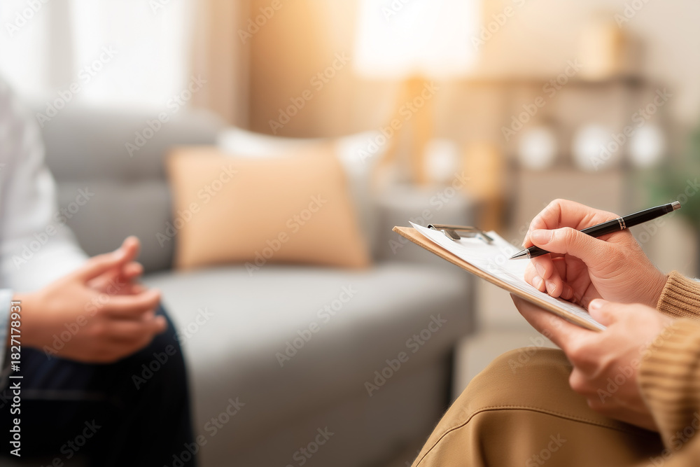 Fototapeta premium Therapist taking notes during a counseling session 