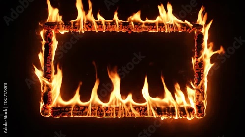 Fire Burning Frame Creating Intense Visual Effect in Darkness