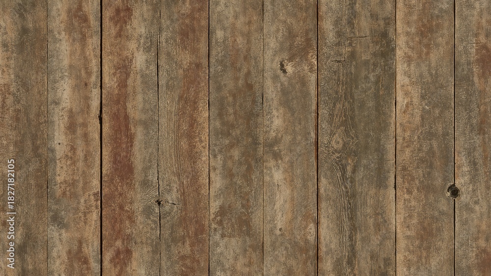 Fototapeta premium Weathered wooden planks with natural texture and color. Rustic wall or flooring material. Wooden surface with visible grain and knots.