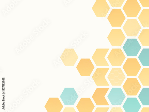 黄色と水色とオレンジの六角形ハニカムパターンの背景