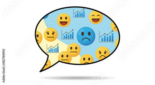 Expressing diverse emotions and business growth trends visually within a dynamic speech bubble concept, perfect for marketing.