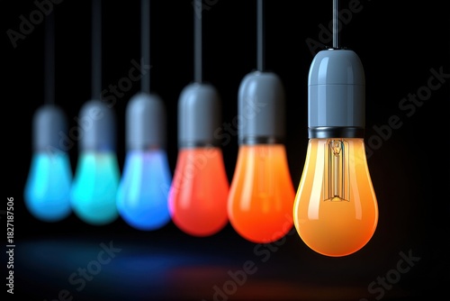 Wallpaper Mural Colorful Hanging Light Bulbs in a Dark Background Display Torontodigital.ca