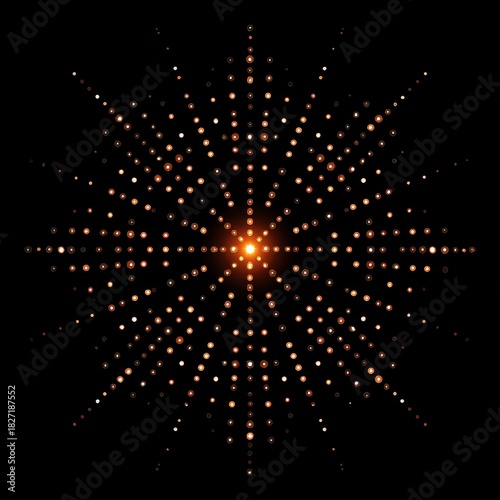 Wallpaper Mural Radiant Starburst Design with Warm Gold and Orange Dots on Black Torontodigital.ca