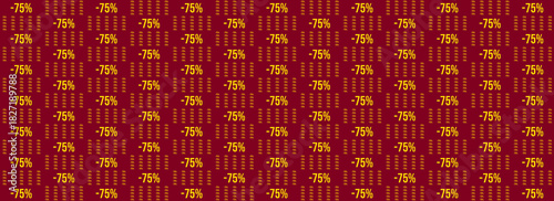Repeating seventy-five percent discount text pattern on a vibrant red background, ideal for sales and promotions