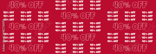 40% OFF Promotional Sale Banner Background with Repeated Discount Text on Red
