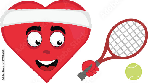 vector illustration emoticon character heart cartoon, with a tennis racket and ball