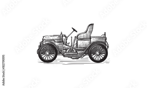 Hand-Drawn Sketch of an Antique Car
