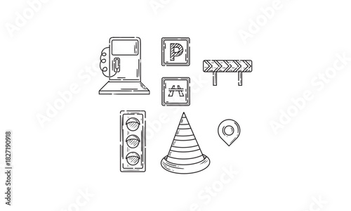 traffic hand drawn doodle illustrations vector set