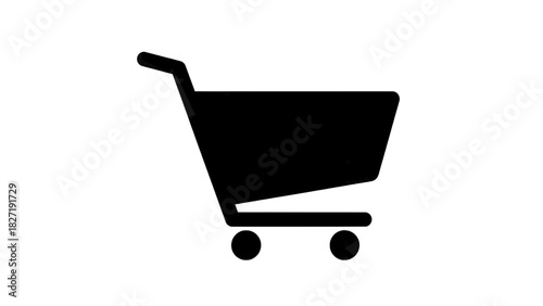 Vector illustration of simple black silhouette icon of a shopping cart for ecommerce and retail isolated on transparent background