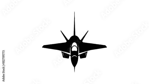 Vector illustration of silhouette icon of a modern stealth fighter jet aircraft viewed from the top, isolated on transparent background