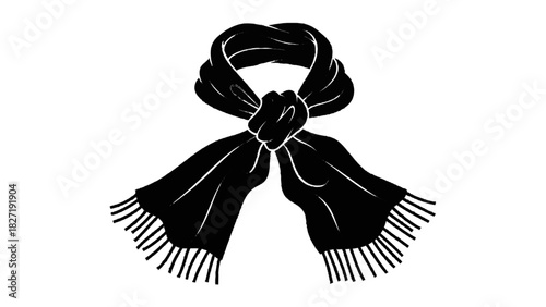 Vector illustration of black and white simple illustration of a knitted scarf tied in a knot isolated on transparent background