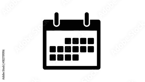 Vector illustration of simple black and white calendar icon representing schedule, date, planning, and appointment isolated on transparent background