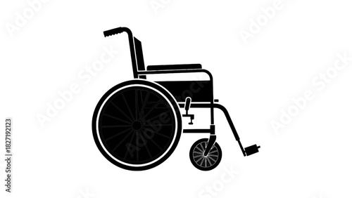 Vector illustration of black and white silhouette icon of a manual wheelchair isolated on transparent background