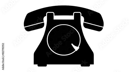 Vector illustration of black silhouette icon of an old rotary telephone with a medical cross symbol on the dial, isolated on transparent background