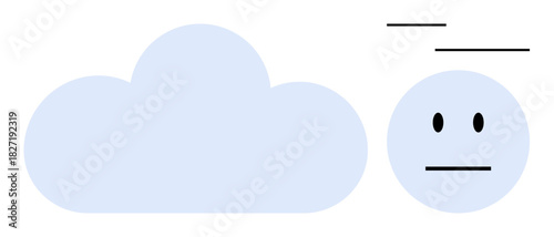 Minimalist calm face alongside a soft cloud, with simple lines evoking reflection, serenity, and mindfulness. Ideal for mental health, meditation, introspection, relaxation, ideas focus simple flat