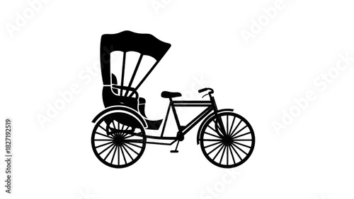 Vector illustration of black and white silhouette illustration of a cycle rickshaw isolated on transparent background