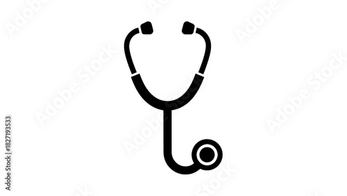 Vector illustration of black silhouette icon of a medical stethoscope for doctor or nurse isolated on transparent background