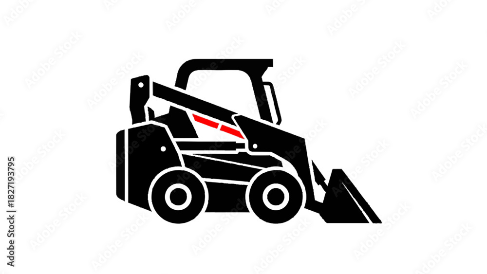 Naklejka premium Vector illustration of black and white icon graphic of a skid steer loader machine isolated on transparent background
