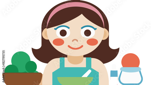 Woman mixing natural skincare ingredients in a bowl