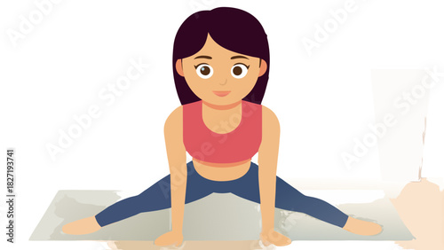 Woman doing yoga and exercising in a flat vector illustration