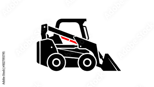 Vector illustration of black and white icon graphic of a skid steer loader machine isolated on transparent background