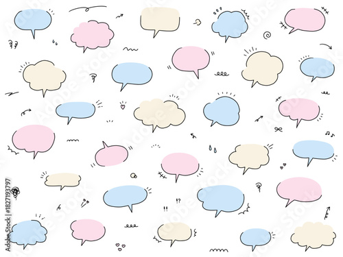 手書きの吹き出しセット。ベクター、落書き