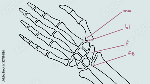 Illustration of Hand Bone Structure for Anatomical Study