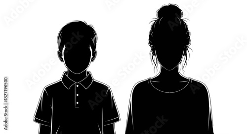 Black silhouette vector illustration of an anonymous mother and son, representing family, parenting, and relationships