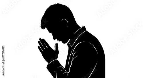 Seeking Solace A Man in Silhouette Engaged in Prayer, Reflection, and Contemplation