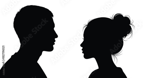 Conceptual depiction of a man and woman's silhouettes in profile, illustrating the profound essence of human connection and interpersonal communication through gender dynamics