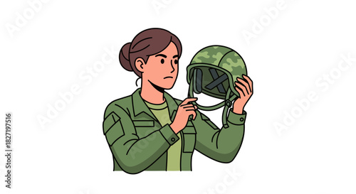 Soldier in uniform holding a military helmet